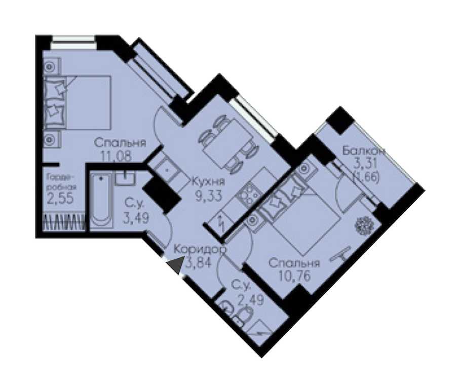 Двухкомнатная квартира в : площадь 45.2 м2 , этаж: 9 – купить в Санкт-Петербурге